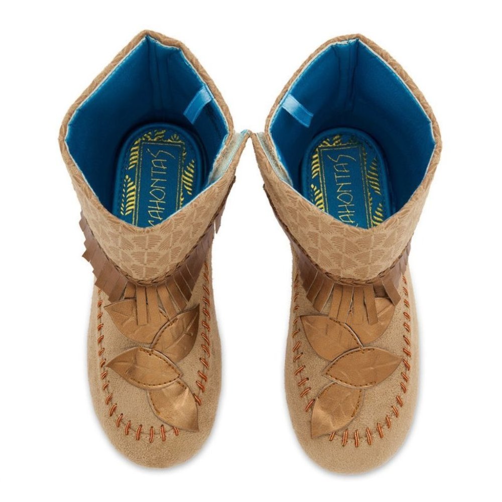 The Disney Store Brown Pocahontas Costume Moccasins Boots for Kids SZ: 9/10  NWT